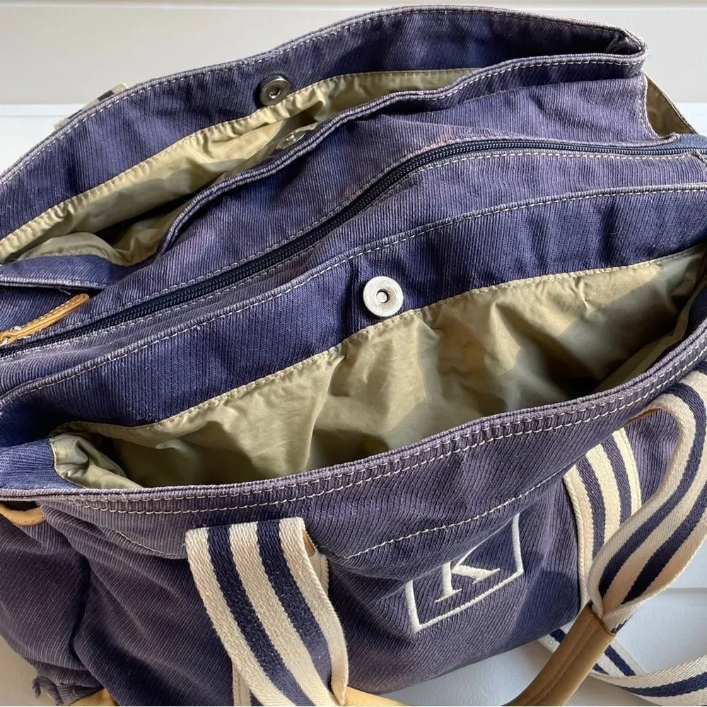 Pottery Barn Navy and White/Off White Large Diaper Bag Monogrammed With A “K”